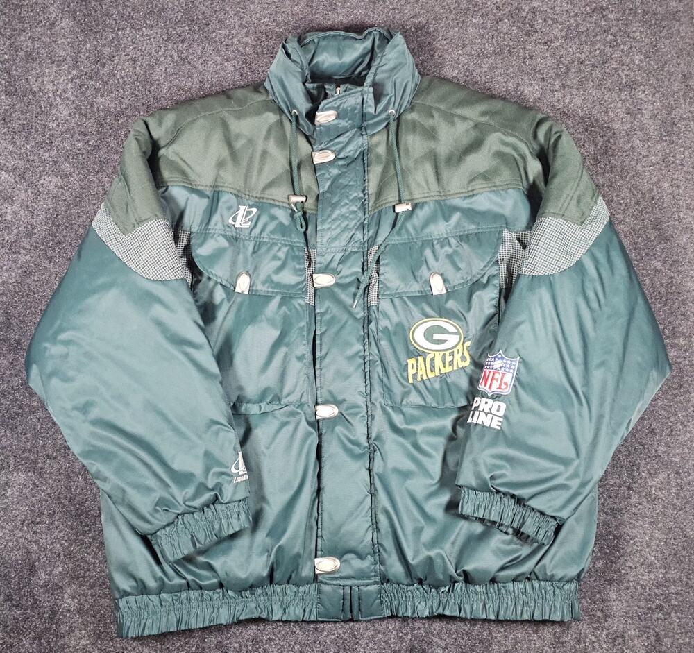 Vtg NFL PRO LINE Logo Athletic Green Bay Packers Puffer Winter Coat Mens Sz 2X